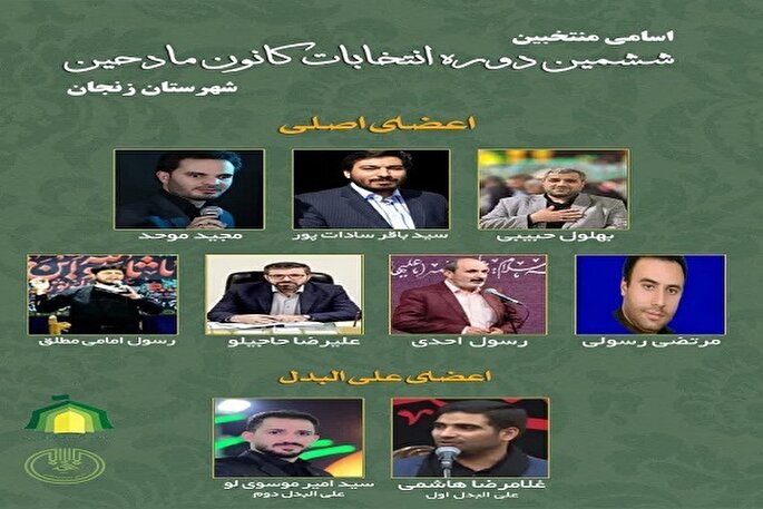 اسامی منتخبان ششمین دوره انتخابات کانون مداحان زنجان اعلام شد