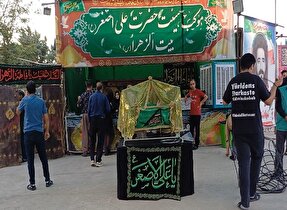 فعالیت غرفه فرهنگی شهدا در موکب هیئت علی‌اصغر(ع) اسدآباد
