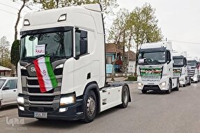 رژه خودرویی کامیون‌داران ترانزیتی آستارایی در حمایت از نیروهای مسلح