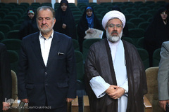 حجت‌الاسلام نیک‌نژاد، رییس سازمان تبلیغات اسلامی استان تهران و عباس سلیمی، پیشکسوت قرآنی