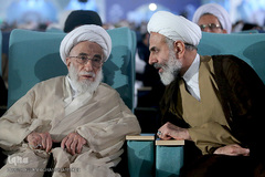  حجت‌الاسلام علي محمدي، رییس سازمان اوقاف و امور خیریه و آیت‌الله احمد جنتی، رئیس مجلس خبرگان رهبری 