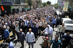 مراسم تشییع پیکر پاک مجاهد جانباز شهید حجت الاسلام سید «مهدی تقوی» از شهدای حادثه تروریستی مجلس در قم