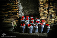 جمع آوری عسل کندوها در دبه های بزرگ