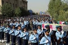 تشییع پیکرهای مطهر دو شهید گمنام دفاع مقدس در شهرک آسمان پایگاه یکم شکاری مهرآباد