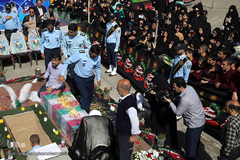 تشییع پیکرهای مطهر دو شهید گمنام دفاع مقدس در شهرک آسمان پایگاه یکم شکاری مهرآباد