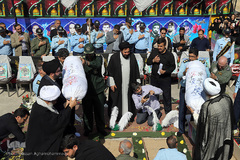 تشییع پیکرهای مطهر دو شهید گمنام دفاع مقدس در شهرک آسمان پایگاه یکم شکاری مهرآباد