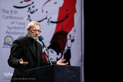 علی لاریجانی رییس مجلس شورای اسلامی در هشتمین همایش غزه نماد مقاومت 