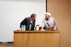 دكتر مجيد معارف رئيس دانشكده الهيات و معارف اسلامي دانشگاه تهران و حجت الاسلام کاوس روحی