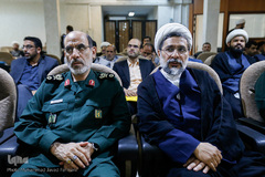 حجت الاسلام والمسلمین حمید محمدی و محمدحسین سپر در مراسم معارفه رئیس دارالقرآن سازمان بسیج