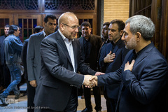 محمدباقر قالیباق در مراسم ترحیم مرحومه فاطمه زندبار، والده محسن و پرویز اسماعیلی