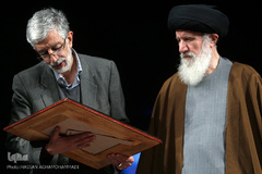 حجت الاسلام‌و‌المسلمین‌سید عبدالله فاطمی‌نیا و غلامعلی حداد‌عادل در آیین گرامیداشت «روز کتاب، کتابخوانی و کتابدار» 