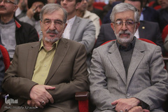 غلامعلی حداد عادل و سید علی موسوی گرمارودی در مراسم نکوداشت سید علی موسوی گرمارودی