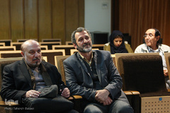 از راست قاسم پورحسن و رضا سلیمان حشمت در سمینار «بازخوانی روایت قاسم پورحسن از فلسفه فارابی»