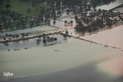 تصاویر هوایی از رودخانه کارون و منطقه سیل‌زده بامدژ