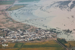 تصاویر هوایی از رودخانه کارون و منطقه سیل‌زده بامدژ