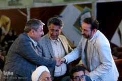 از راست افشین داورپناه، رحیم خاکی، قاری بین‌المللی قرآن کریم، حمید صابرفرزام، مدیرعامل سابق خبرگزاری ایکنا در مراسم 16 سالگی خبرگزاری ایکنا در بیست و هفتمین نمایشگاه قرآن کریم