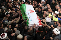 مراسم اقامه نماز بر پیکر مطهر سپهبد شهید حاج قاسم سلیمانی و همرزمان شهیدش با حضور رهبر معظم انقلاب