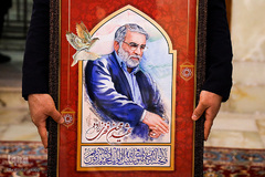 مراسم وداع با پیکر شهید محسن فخری‌زاده در حرم مطهر رضوی