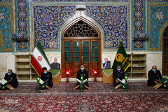 مراسم وداع با پیکر شهید محسن فخری‌زاده در حرم مطهر رضوی