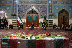 مراسم وداع با پیکر شهید محسن فخری‌زاده در حرم مطهر رضوی