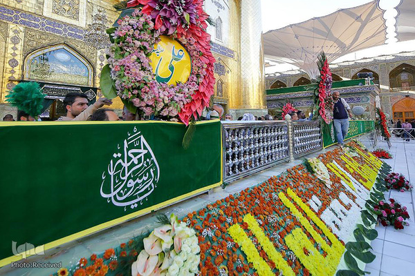 گل آرایی مضجع شریف حضرت علی(ع) در عید سعید مبعث