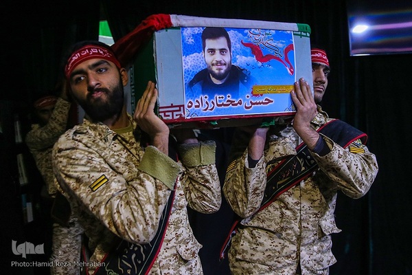 وداع با پیکر مطهر شهید مدافع امنیت طلبه بسیجی حسن مختار‌زاده