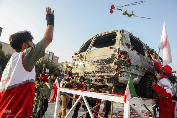 گلباران آمبولانس هدف‌قرارگرفته شده توسط رژیم صهیونیستی در میدان هفت‌تیر