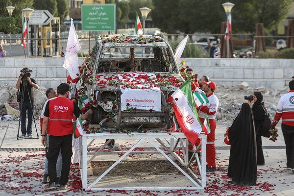 گلباران آمبولانس هدف‌قرارگرفته شده توسط رژیم صهیونیستی در میدان هفت‌تیر