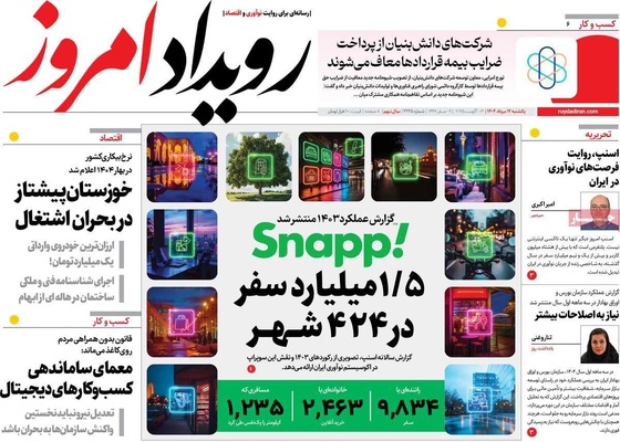 صفحه نخست روزنامه‌های یکشنبه ۱۲ مرداد ۱۴۰۴