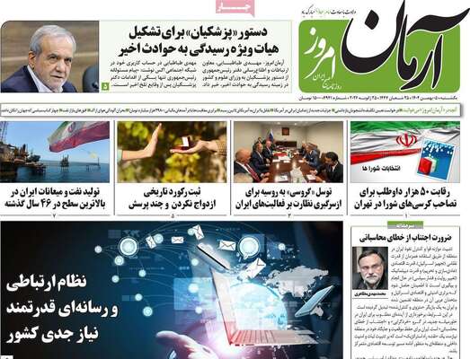 صفحات نخست روزنامه‌های یکشنبه ۵ بهمن ۱۴۰۴