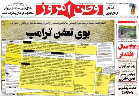 صفحات نخست روزنامه‌های یکشنبه ۱۲ بهمن ۱۴۰۴