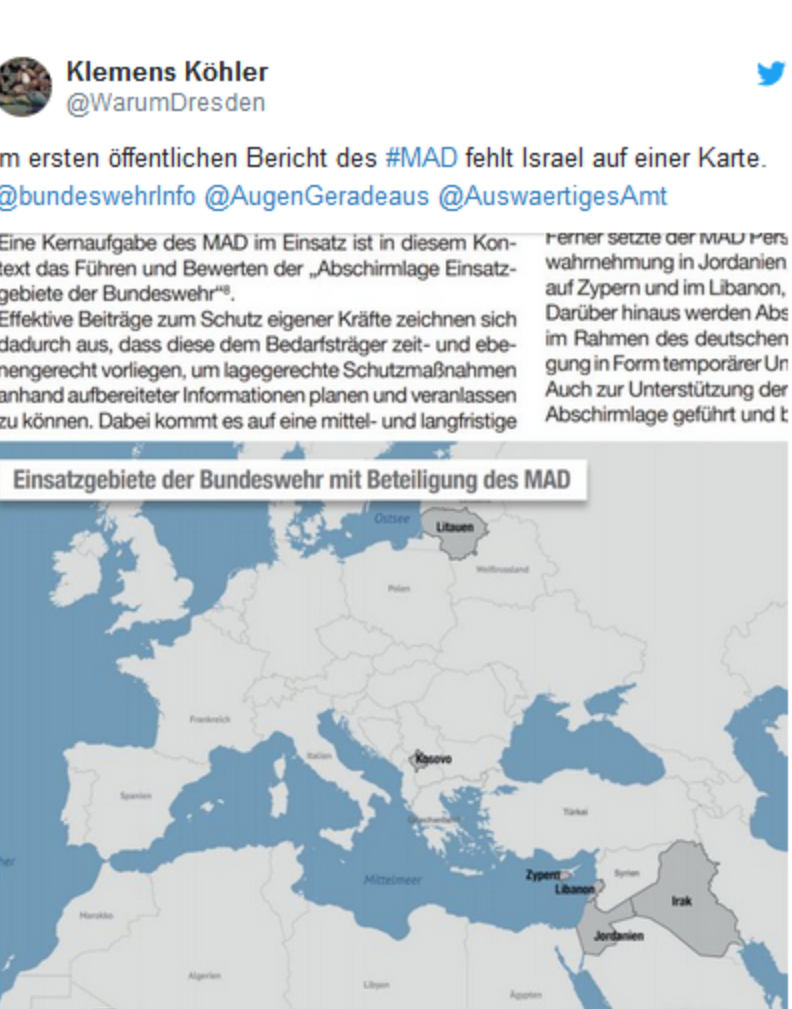 Le contre-renseignement allemand efface Israël de la carte puis s’excuse