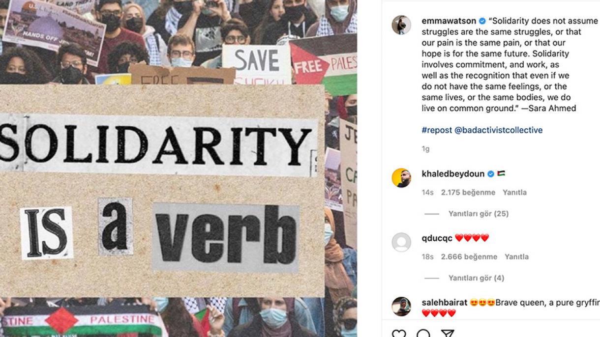 Emma Watson a partagé un message de soutien à la lutte palestinienne Emma Watson a partagé un message de soutien à la lutte palestinienne