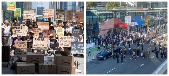 Attivisti ed impiegati protestano contro la conferenza “Google Cloud” ed il legame dell’azienda con l’Apartheid israeliano