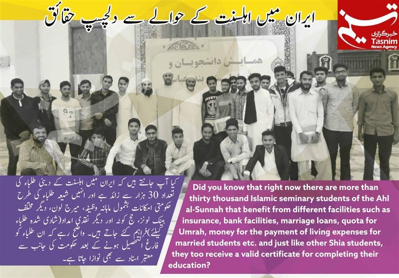 ایران میں اہلسنت کے دینی طلباء کی تعداد 30 ہزار سے زائد ہے اور سب کو برابری کے حقوق حاصل ہیں
