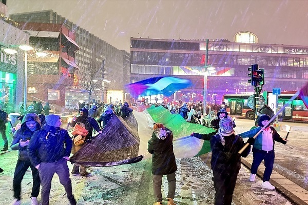 瑞典巴勒斯坦支持者在新年前夜举行示威活动+照片