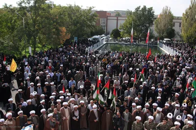 تجمع حوزویان و دانشگاهیان در اعتراض به حمله وحشیانه اسرائیل به بیمارستان غزه‎