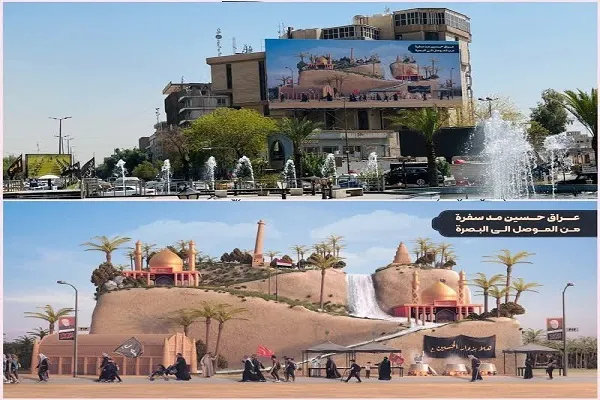 دیوارنگاره میدان اصلی بغداد اربعینی شد + فیلم