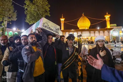 آیین وداع با پیکرهای مطهر چهار شهید گمنام دوران دفاع مقدس در حرم مطهر شاهچراغ(ع)‎