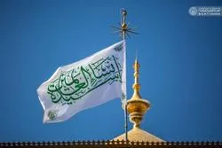 Fahne mit Aufschrift „Die Herrin der Frauen der Welten“ auf Kuppel des Heiligtums von Imam Ali (as.) gehisst + Bilder