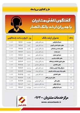 طرح گفت‌وگوی بی‌واسطه مدیران ارشد بانک انصار اجرا می‌شود