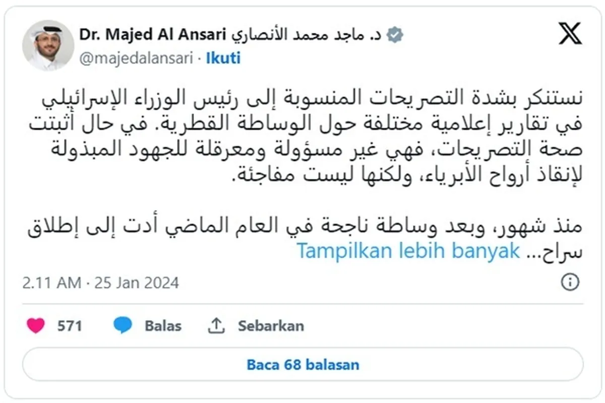 Marah, Qatar Tak Terima Disebut Netanyahu “Mediator Bermasalah”