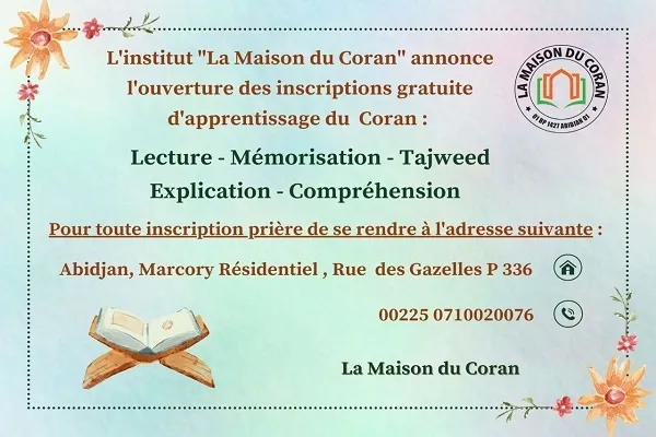 Des cours d’enseignement gratuits du Saint Coran en Côte d’Ivoire