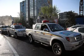 رزمایش پدافند زیستی بسیج ادارات و وزارت خانه های سپاه محمدرسول الله تهران بزرگ در میدان حضرت ولی عصر(عج)