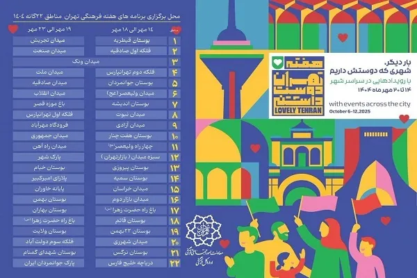 اجرای برنامه‌های هفته تهران دوست‌داشتنی در ۴۴ نقطه از پایتخت