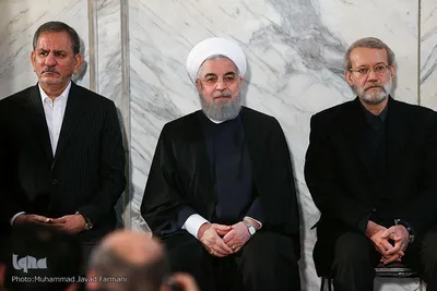 حسن روحانی، علی لاریجانی و اسحاق جهانگیری در مراسم بزرگداشت درگذشت آیت الله هاشمی رفسنجانی
