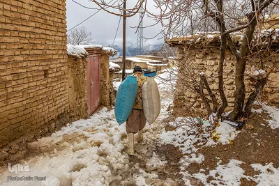 بارش برف در روستای «کندازی‎‎» - استان فارس