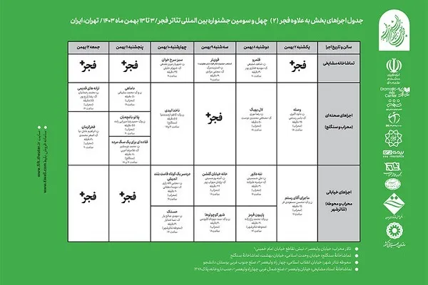 انتشار جدول اجراهای «فراگیر» تئاتر فجر
