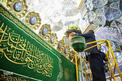 گل آرایی ضریح حضرت معصومه در آستانه سالروز ورود بانوی کرامت
