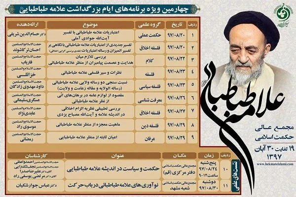 اعلام ویژه برنامه های بزرگداشت علامه طباطبایی در قم و مشهد